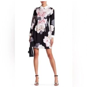 Ted Baker Pink and White Asymmetrical Ruffled Sheath Dress